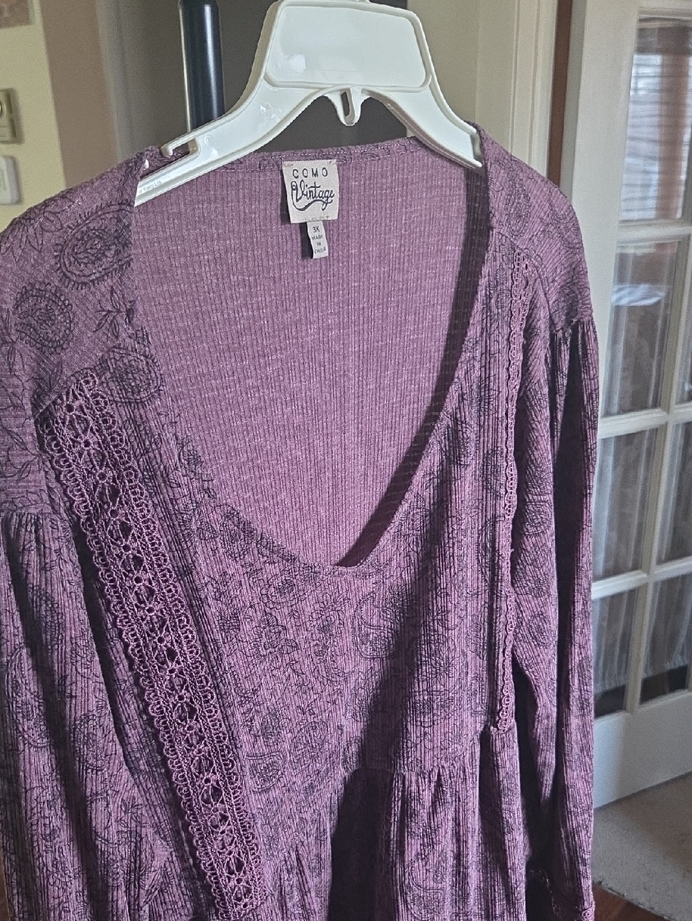 Como Vintage Dusty Mauve Floral Lace Trim Tunic